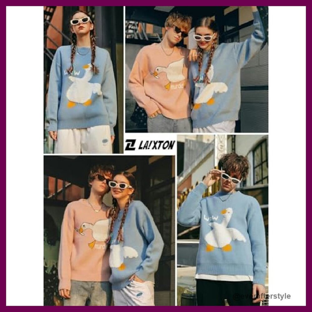 Oversized Graphic Knit Sweater Unisex Y2K Aesthetic Streetwear Pullover - Picture 3 of 7